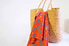 Pulang batik fabric – blue & yellow dots on red