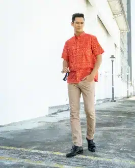 Men’s shirt – Pod in Red and Peach (short sleeves)