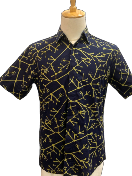 Men’s shirt – Fraktal in Black and Brass Yellow (short sleeves)
