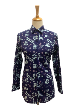 Ladies Blouse – Pulang (Grey and Mint on Navy Blue)
