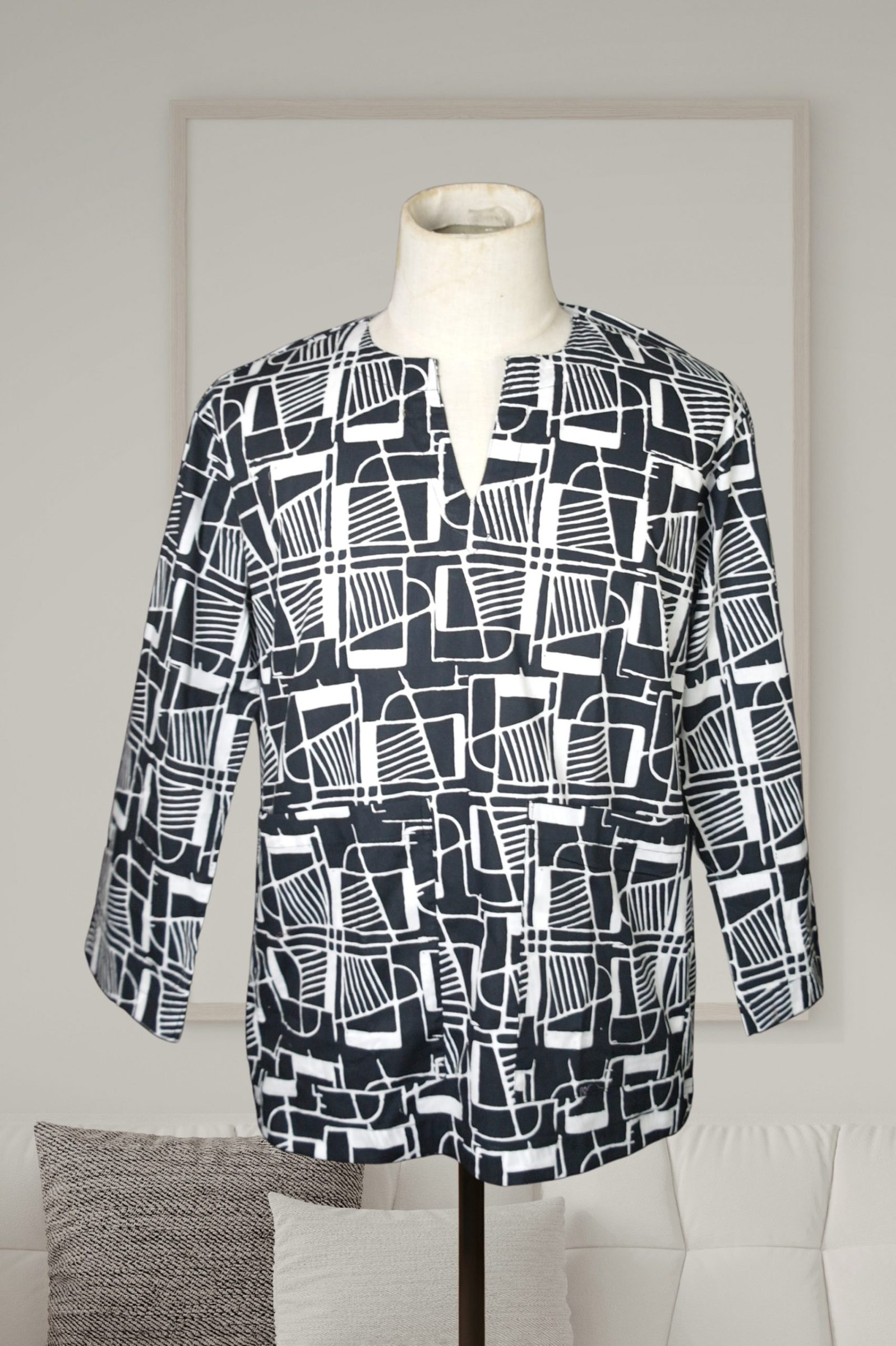 Men’s Baju Melayu Top – Paku in Black & White