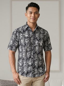 Men’s shirt – Rosa in Black, White & Celery Green