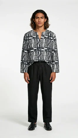 Men’s Baju Melayu Top – Paku in Black & White