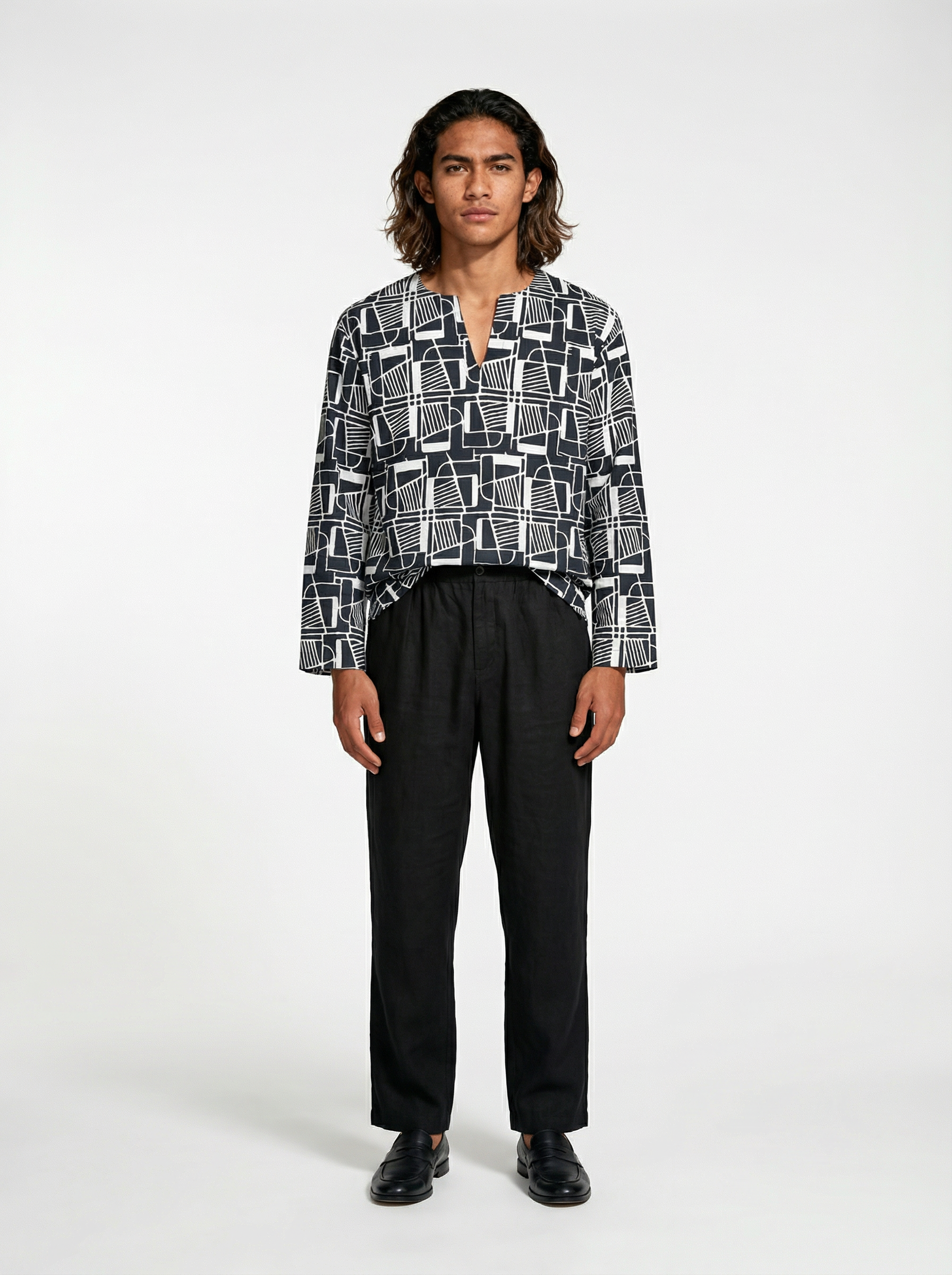 Men’s Baju Melayu Top – Paku in Black & White