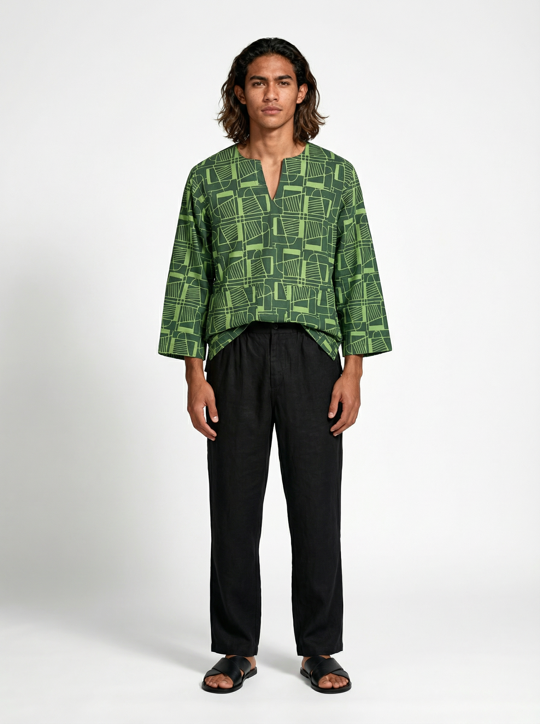 Men's Baju Melayu Top - Paku in Oasis and Chives - Image 2